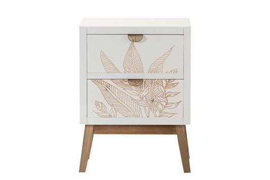 Mesita de Noche de Madera Tallada Hojas - "Albina"