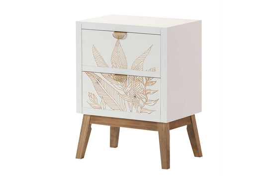 Mesita de Noche de Madera Tallada Hojas - "Albina"