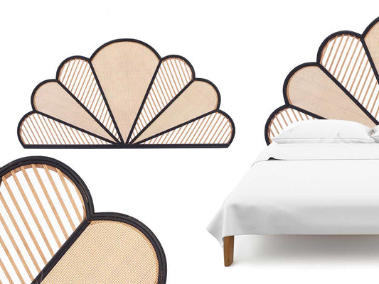 Cabecero de Ratán Flor Natural y Negro - "Ayan"