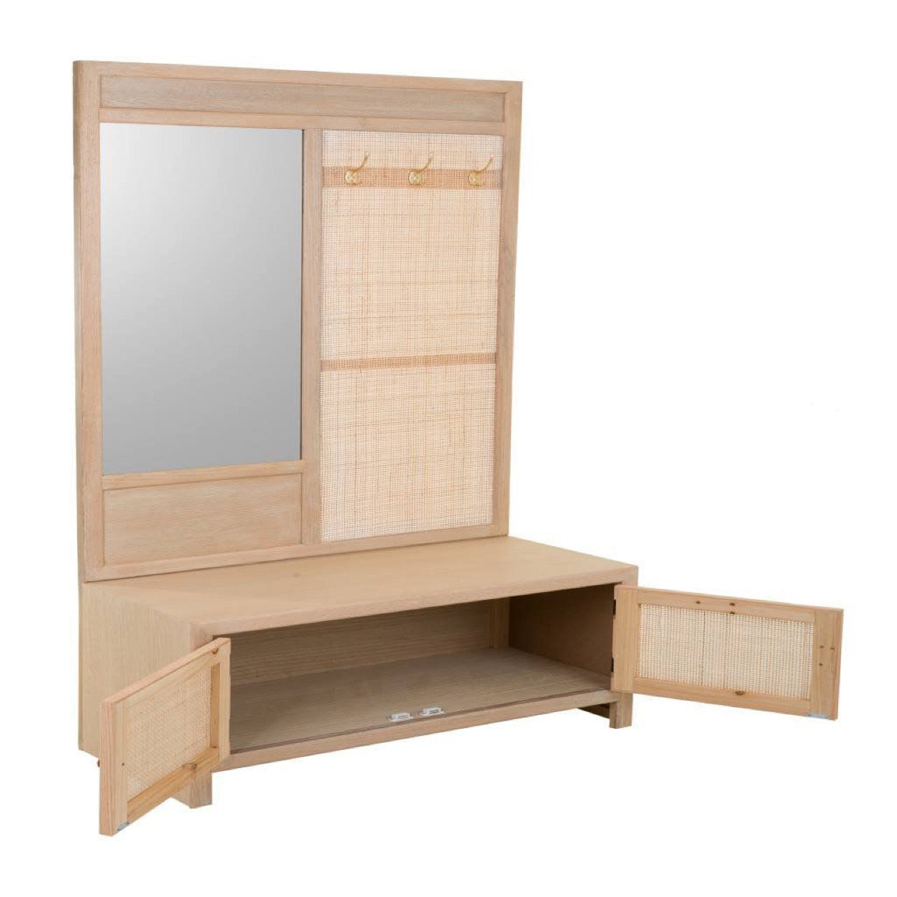 Recibidor Banco de Madera de Ratán y Rejilla - "Trento"