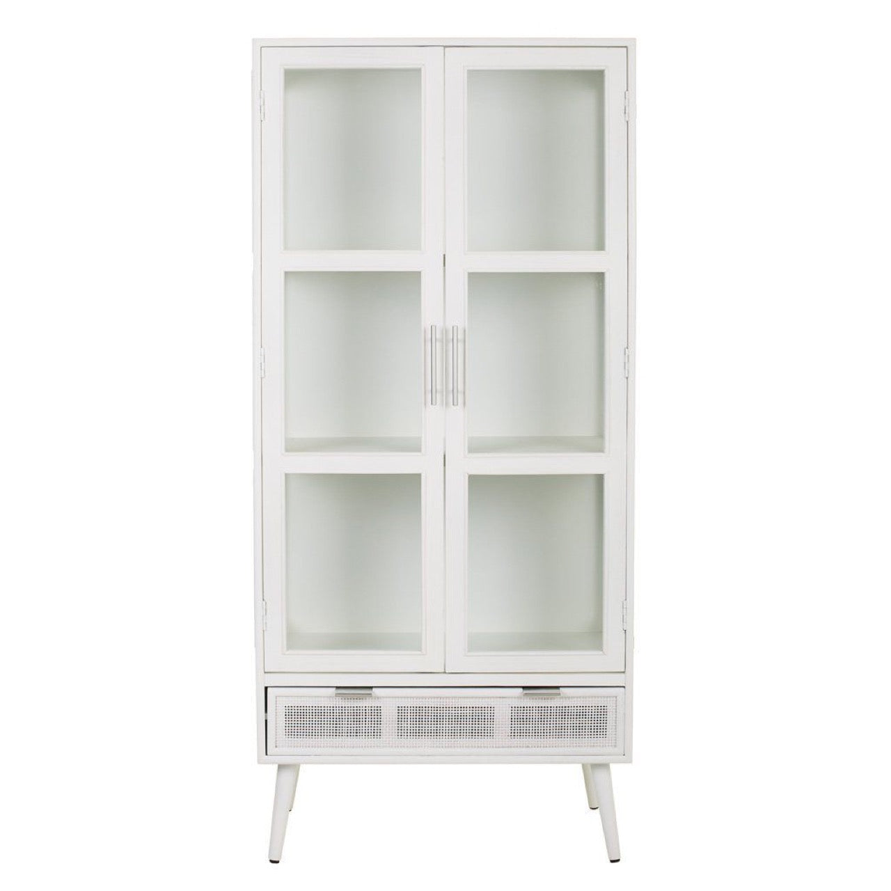 Vitrina Blanca de Madera de Ratán y Rejilla - "Trento"