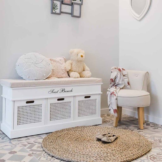 Banqueta de Madera en Blanco con 3 Cajones - "IVI"