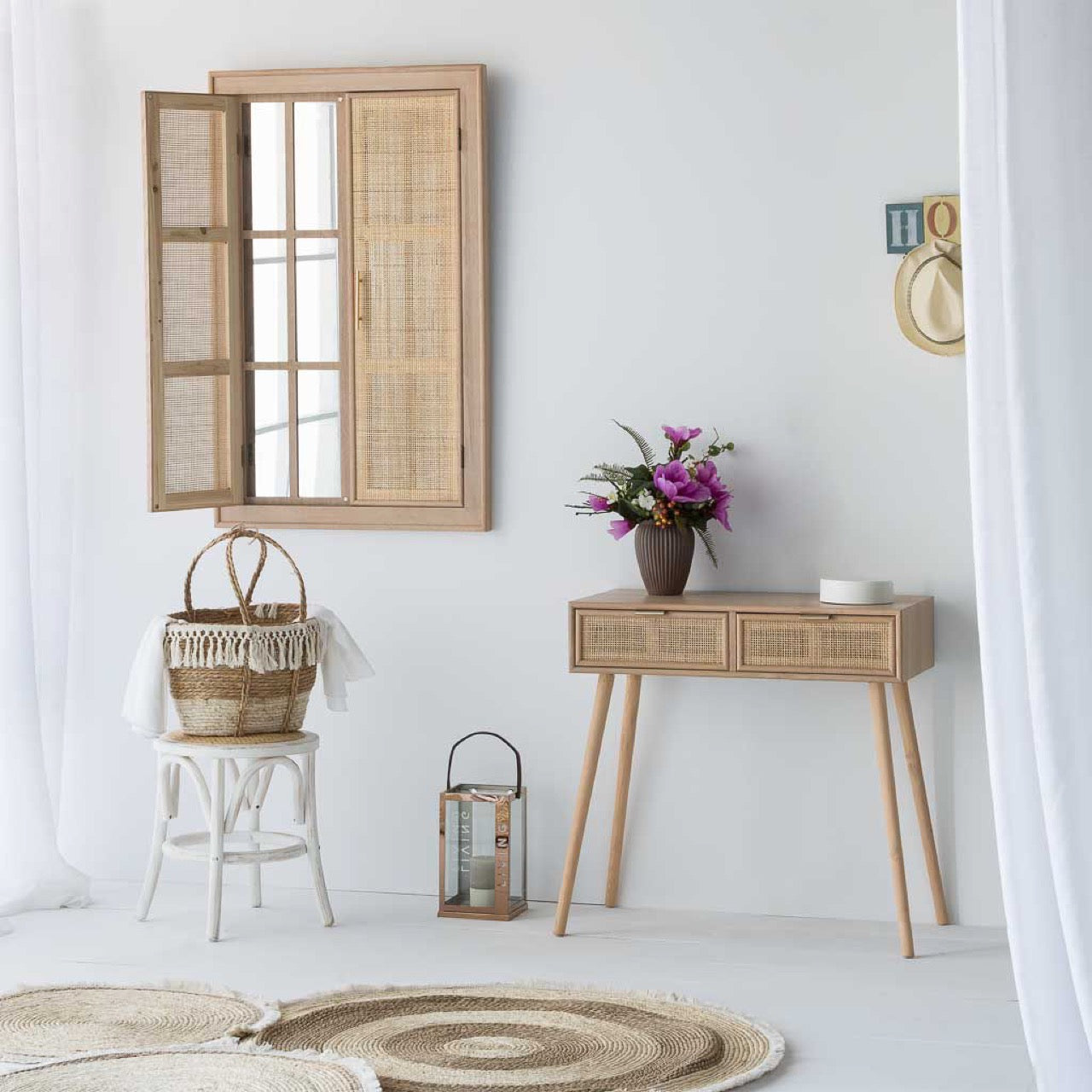 Espejo Ventana de Madera y Ratán - “Trento”