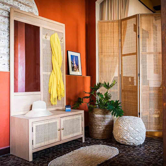 Recibidor Banco de Madera de Ratán y Rejilla - "Trento"