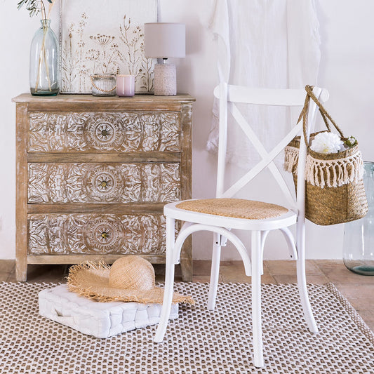 Silla Blanca de Madera de Haya y Ratán - “Hayk”