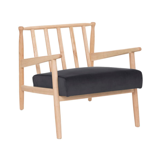 Sillón de Terciopelo Gris y Madera - “Alicante”