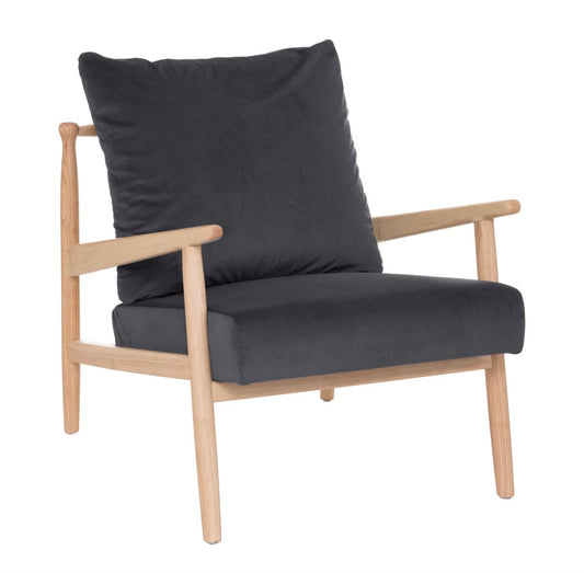 Sillón de Terciopelo Gris y Madera - “Alicante”
