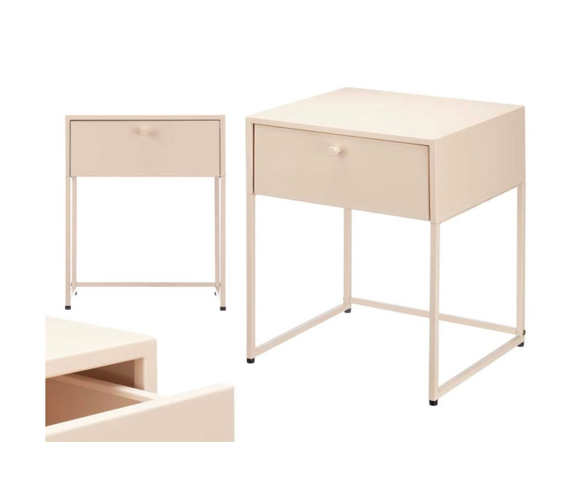 Mesita de Noche de Metal Beige Pastel - “Meta”