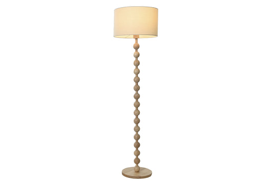 Lámpara de Pie de Madera de Hevea Natural con Pantalla de Lino