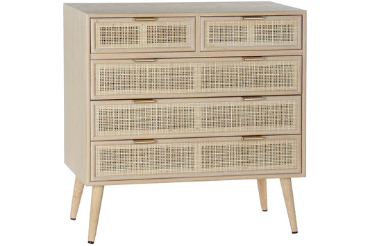 Cómoda de Madera de Rejilla y Ratán en Dorado - "Trento"