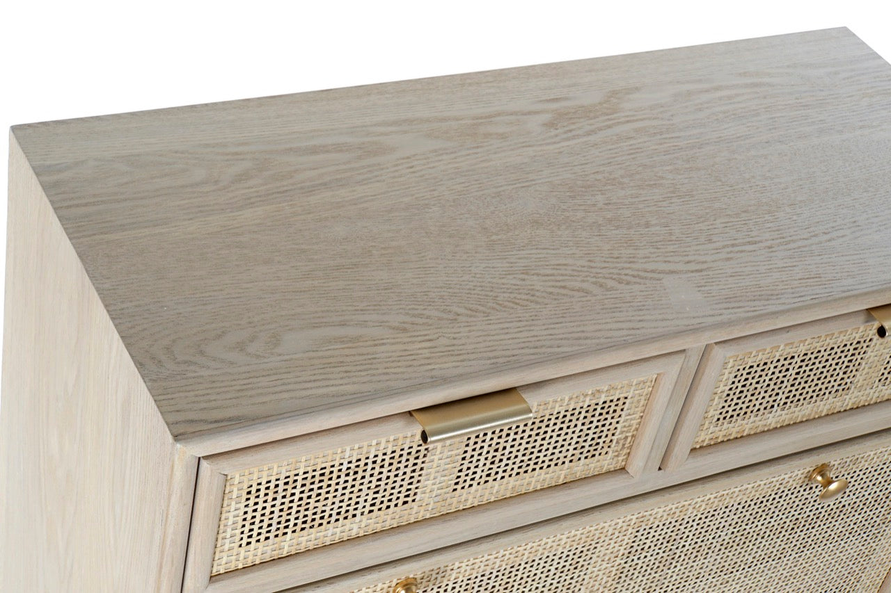Zapatero de Madera de Rejilla y Ratán Dorado - "Trento"