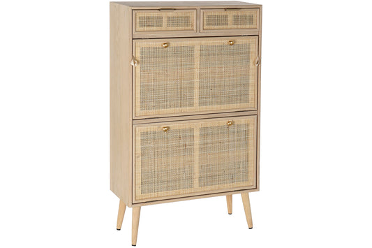 Zapatero de Madera de Rejilla y Ratán Dorado - "Trento"