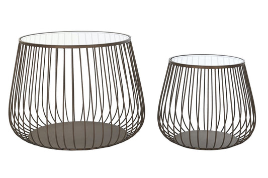 Mesas Auxiliares Metal y Cristal Negro - S/2 - "GLAM"