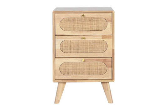 Mesita de Noche de Madera y Ratán - "Rubberwood"