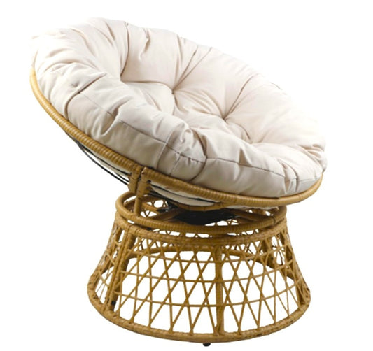 Sillón giratorio de Ratán para exterior con cojín – 90x80x82 cm | Terraza y jardín