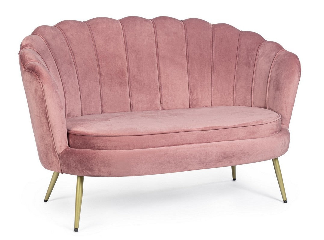 Sofá de Terciopelo Rosa Pastel - “Concha”