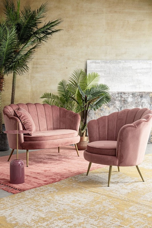 Sofá de Terciopelo Rosa Pastel - “Concha”