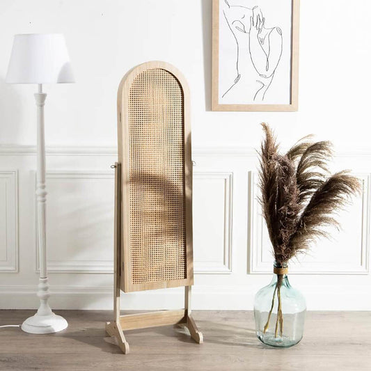 Joyero de Pie de Madera y Ratán - "Caning"