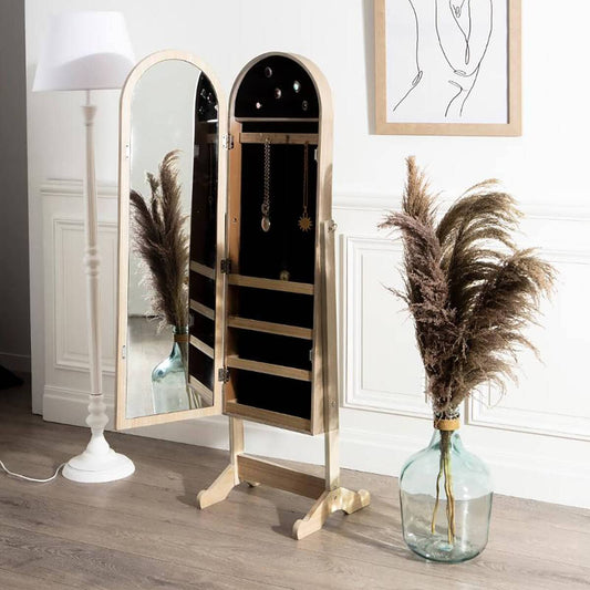 Joyero de Pie de Madera y Ratán - "Caning"