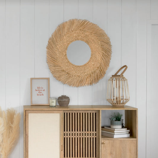 Espejo Trenzado de Caña Ø80cm - "Ael"
