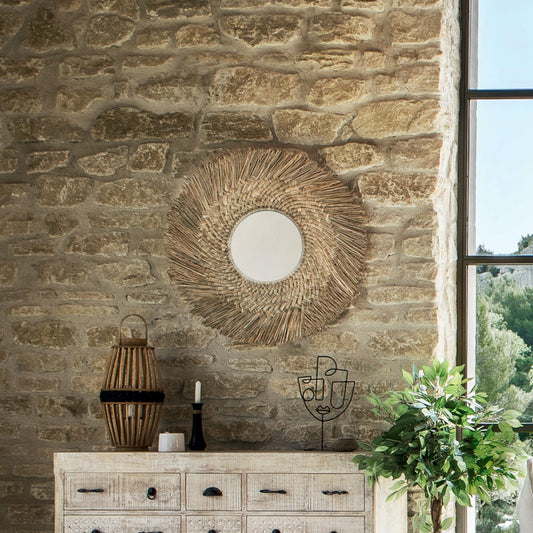 Espejo Trenzado de Caña Ø80cm - "Ael"