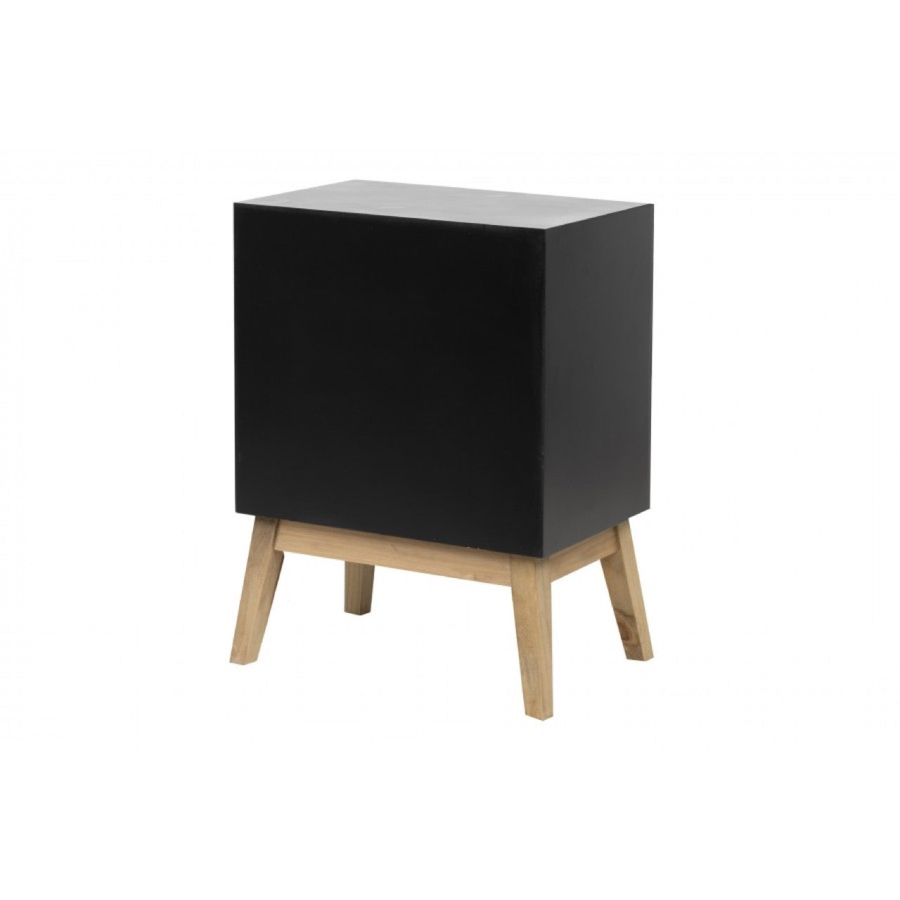 Mesita de Noche Negra de Madera Tallada Palmera - "Albina"