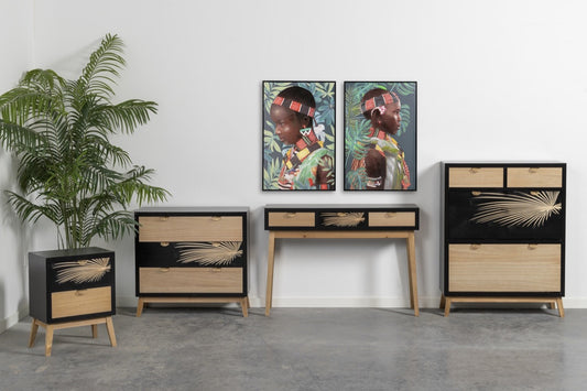 Zapatero de Madera en Negro Tallada Palmera - “Albina”