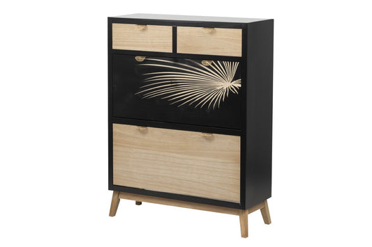 Zapatero de Madera en Negro Tallada Palmera - “Albina”