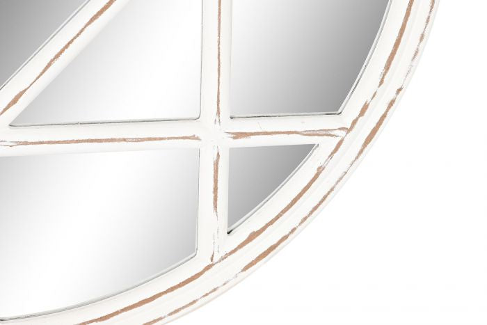 Espejo Ventana de Madera Blanco Decapé - Ø76cm