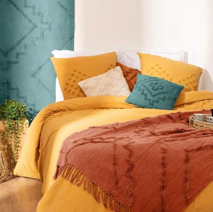 Manta / Plaid de Algodón con Flecos Terracota - "INCA"