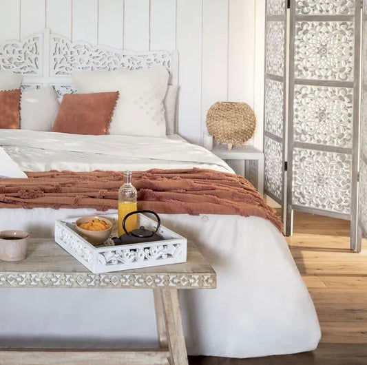 Manta / Plaid de Algodón con Flecos Terracota - "INCA"