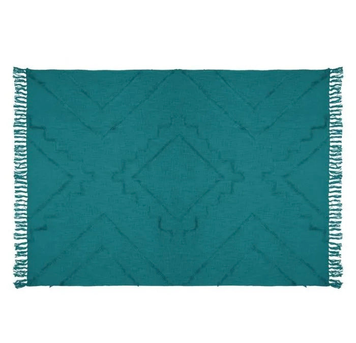 Manta / Plaid de Algodón con Flecos Azul - "INCA"