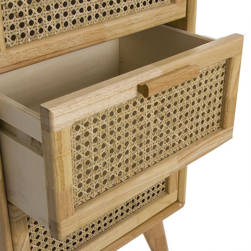 Mesita de Noche de Madera y Ratán - “Canage” - 3C