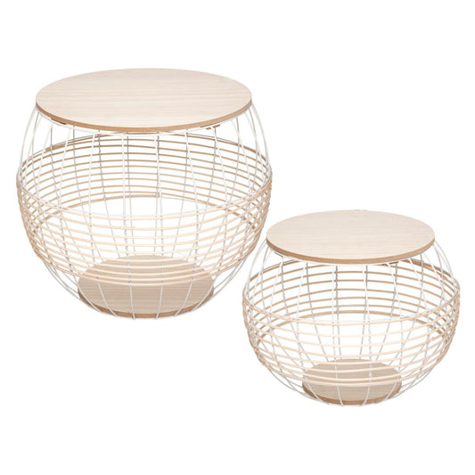 Mesitas Auxiliares Blancas Metal Y Ratán - "Kuki"