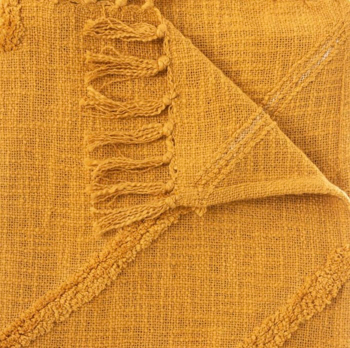 Manta / Plaid de Algodón con Flecos Mostaza - "INCA"