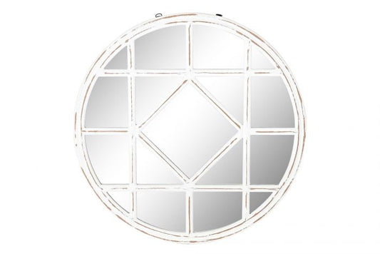 Espejo Ventana de Madera Blanco Decapé - Ø76cm