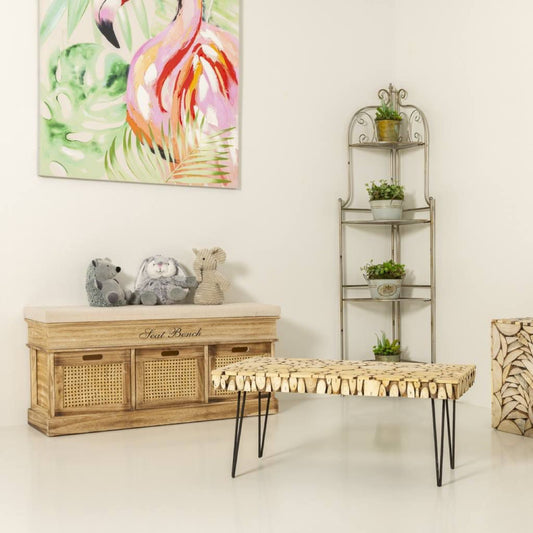 Banco de Madera Natural con 3 Cajones - "IVI"