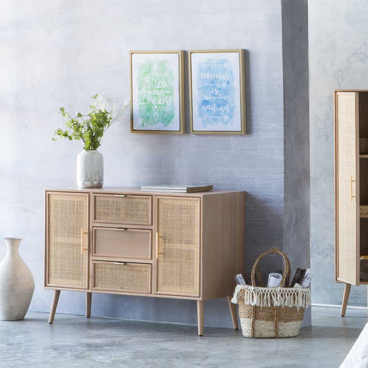 Aparador de Madera Rejilla y Ratán 2P+3C - "Trento"