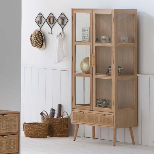 Vitrina de Madera Ratán y Rejilla 2 Puertas - "Trento"