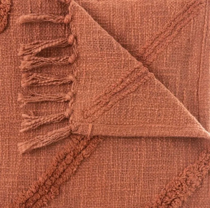 Manta / Plaid de Algodón con Flecos Terracota - "INCA"