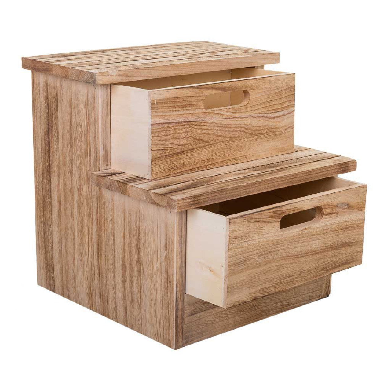 Taburete / Escalera con Cajones de Madera Natural - “IVI”