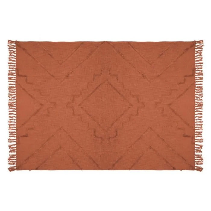 Manta / Plaid de Algodón con Flecos Terracota - "INCA"