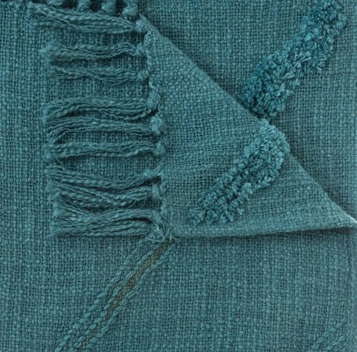 Manta / Plaid de Algodón con Flecos Azul - "INCA"