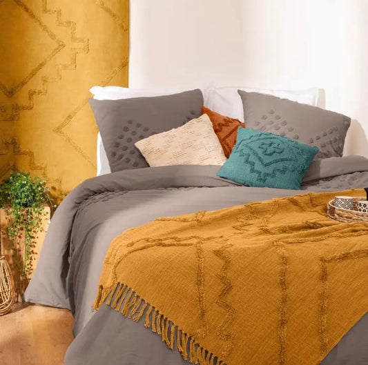 Manta / Plaid de Algodón con Flecos Mostaza - "INCA"