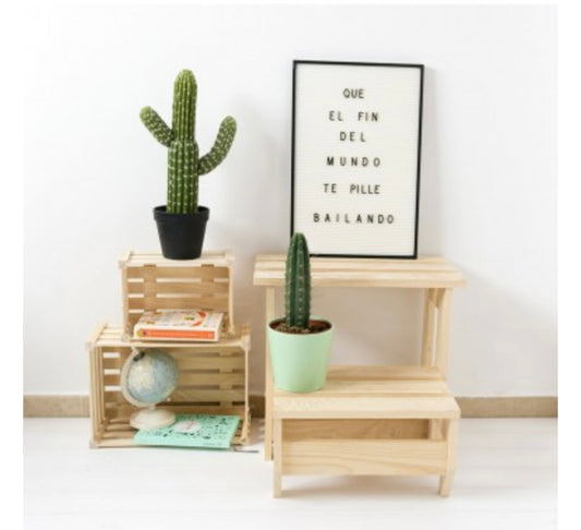 Taburete / Escalera de Madera Natural - “Arti”