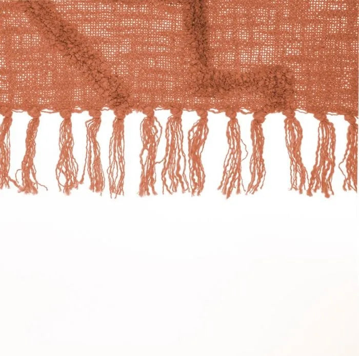 Manta / Plaid de Algodón con Flecos Terracota - "INCA"