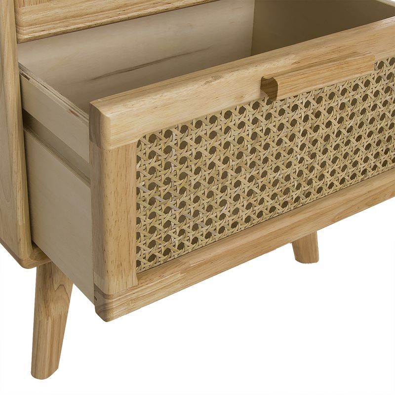 Mesita de Noche de Madera y Ratán - “Canage” - 2C