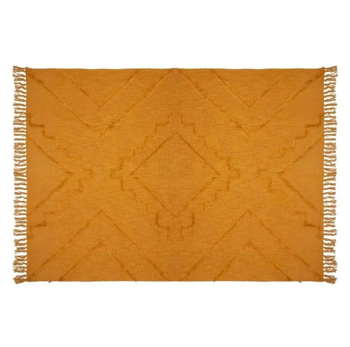 Manta / Plaid de Algodón con Flecos Mostaza - "INCA"