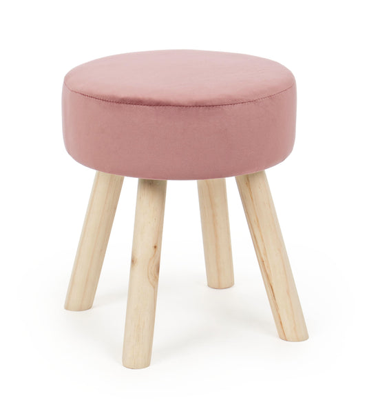 Puff de Terciopelo Rosa con Patas de Madera - “Adeline”