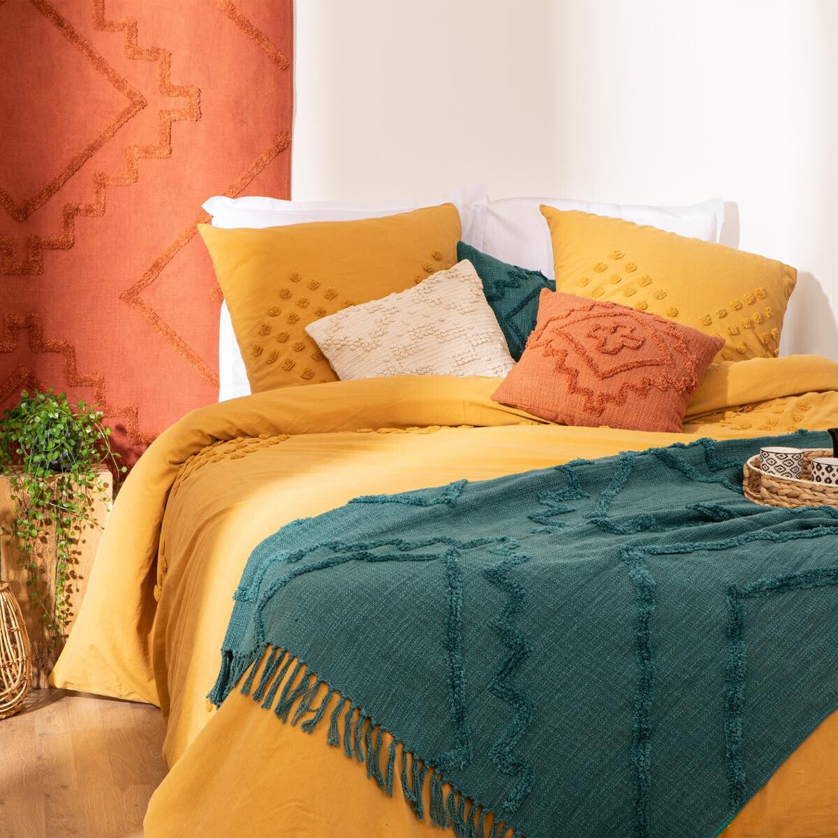 Manta / Plaid de Algodón con Flecos Azul - "INCA"